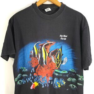 Vtg Key West Fish Graphic T-Shirt Men's XL Black Multicolor Sherry's Best USA
